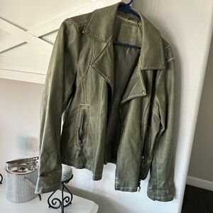 Army green faux leather jacket by Max studio.
